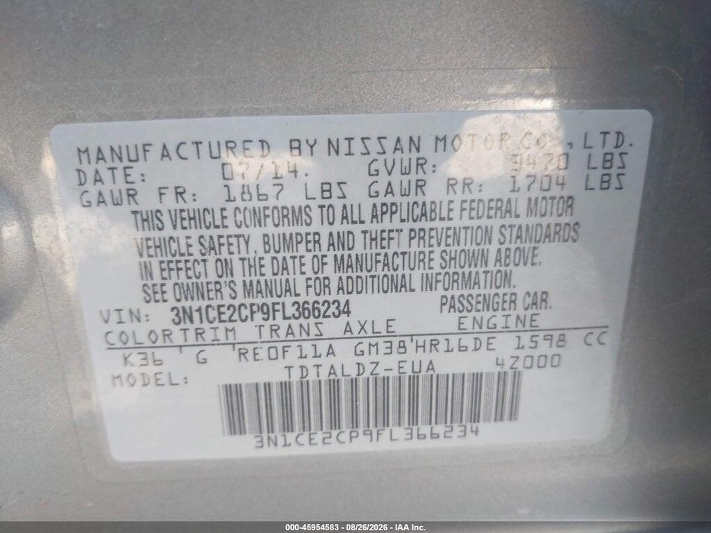 3N1CE2CP9FL366234 2015 NISSAN VERSA NOTE photo no. 9