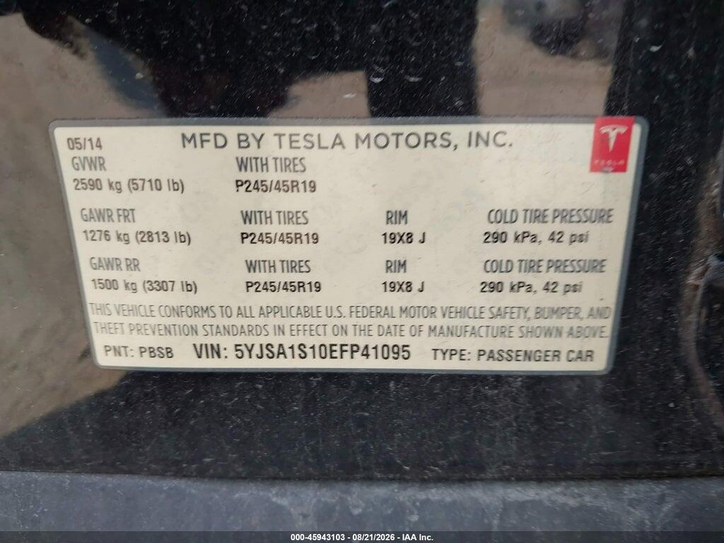 5YJSA1S10EFP41095 2014 TESLA MODEL S photo no. 9