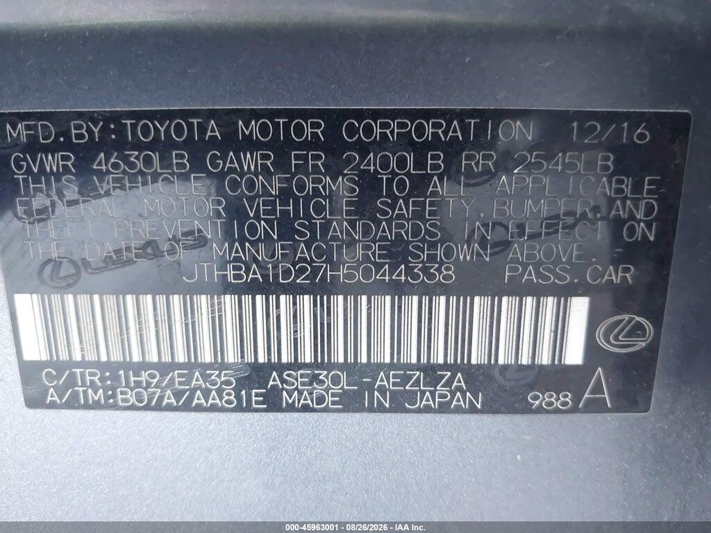 JTHBA1D27H5044338 2017 LEXUS IS 200T photo no. 9
