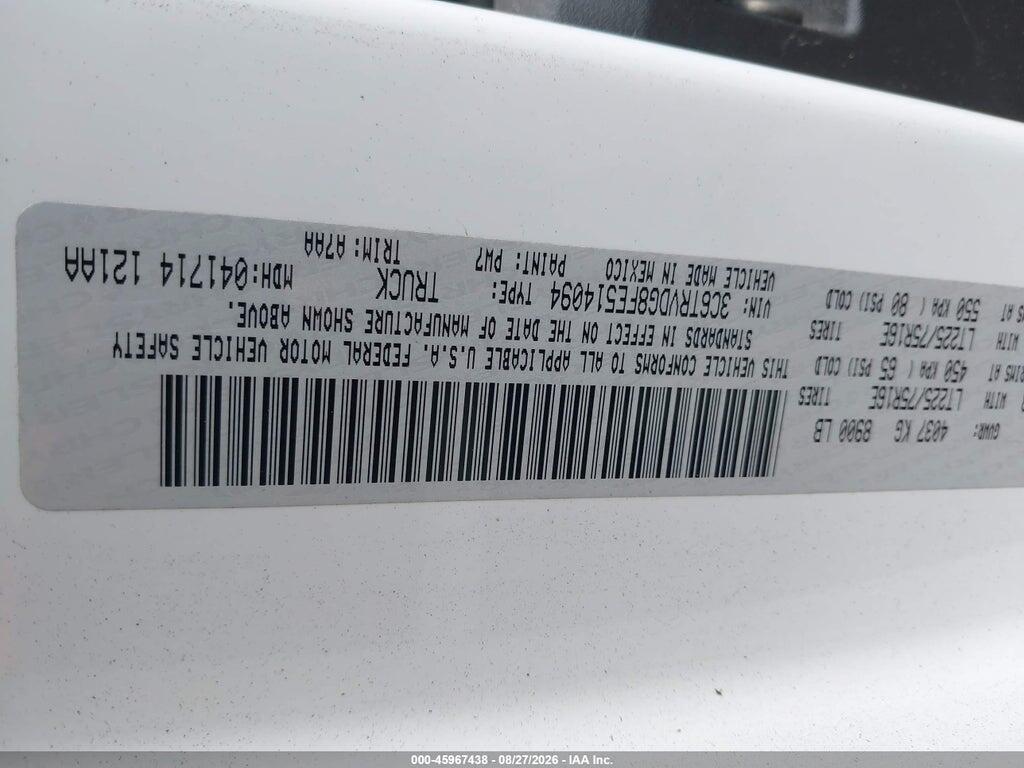 3C6TRVDG8FE514094 2015 RAM PROMASTER 2500 photo no. 9