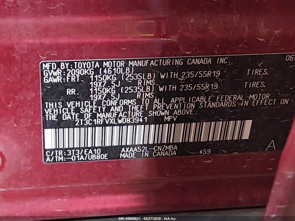 2T3C1RFVXLW083941 2020 TOYOTA RAV4 photo no. 9