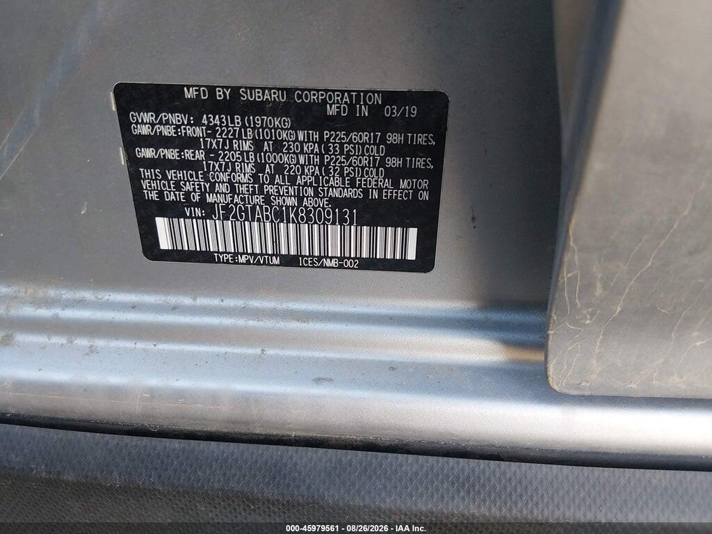 JF2GTABC1K8309131 2019 SUBARU CROSSTREK photo no. 9