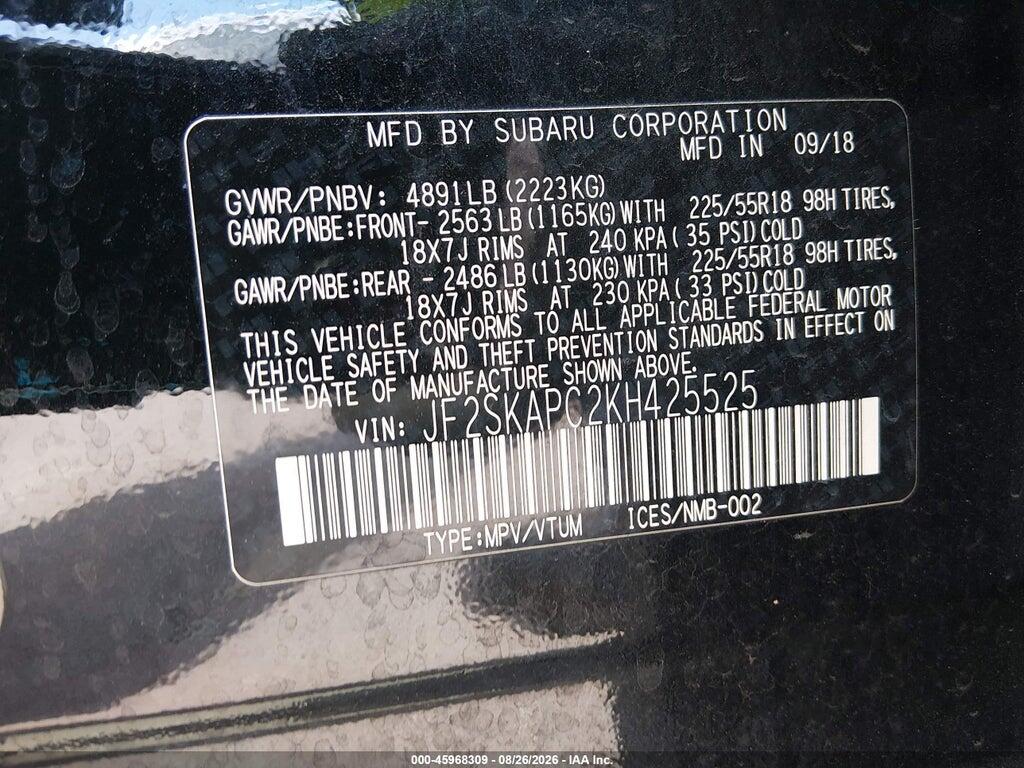 JF2SKAPC2KH425525 2019 SUBARU FORESTER photo no. 9