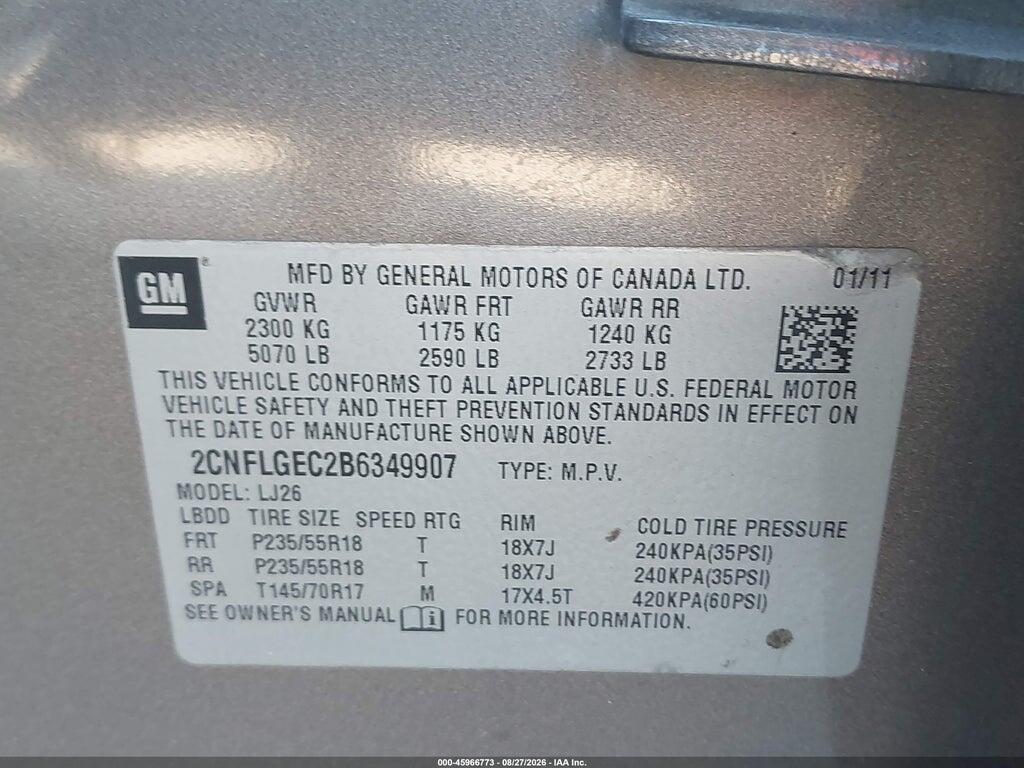 2CNFLGEC2B6349907 2011 CHEVROLET EQUINOX photo no. 9