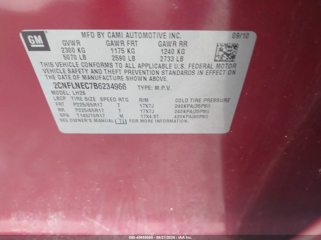 2CNFLNEC7B6234966 2011 CHEVROLET EQUINOX photo no. 9