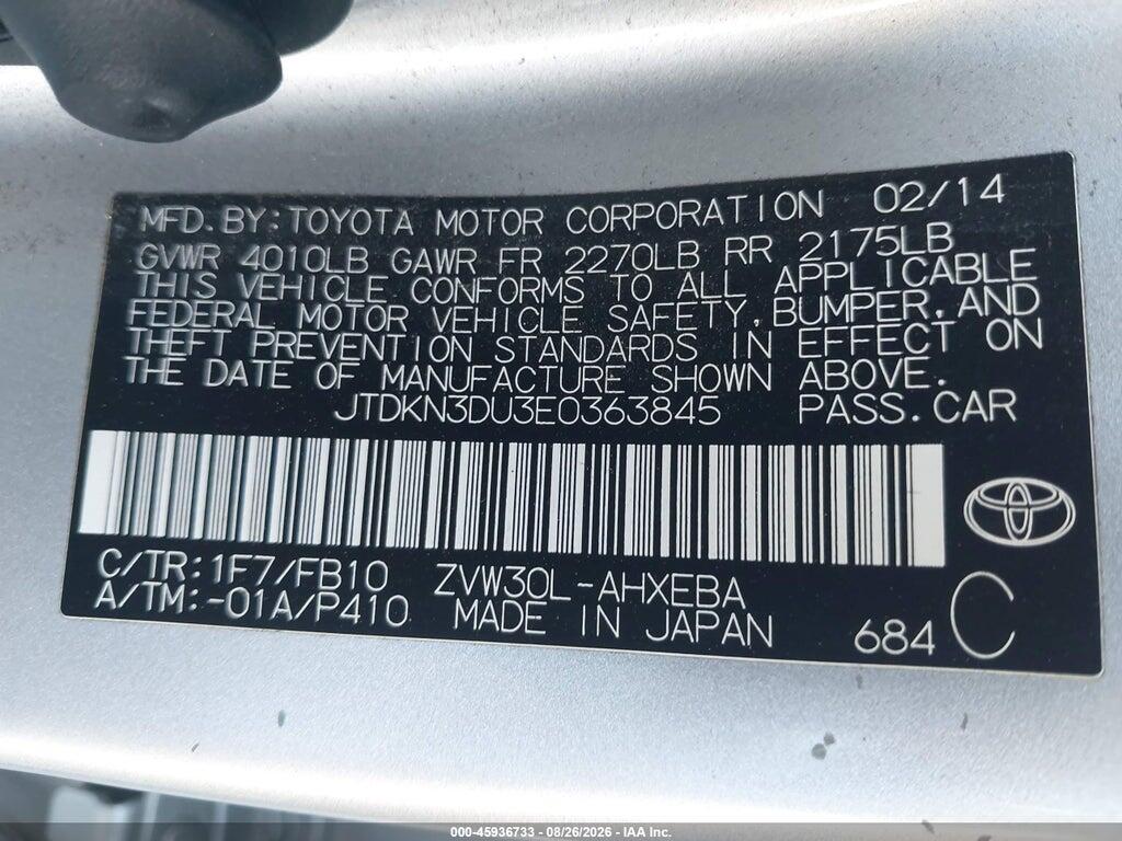 JTDKN3DU3E0363845 2014 TOYOTA PRIUS photo no. 9
