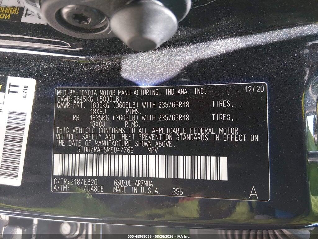 5TDHZRAH5MS047769 2021 TOYOTA HIGHLANDER photo no. 9