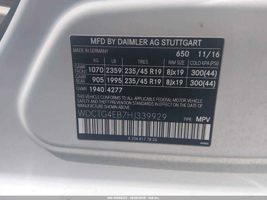 WDCTG4EB7HJ339929 2017 MERCEDES-BENZ GLA 250 photo no. 9