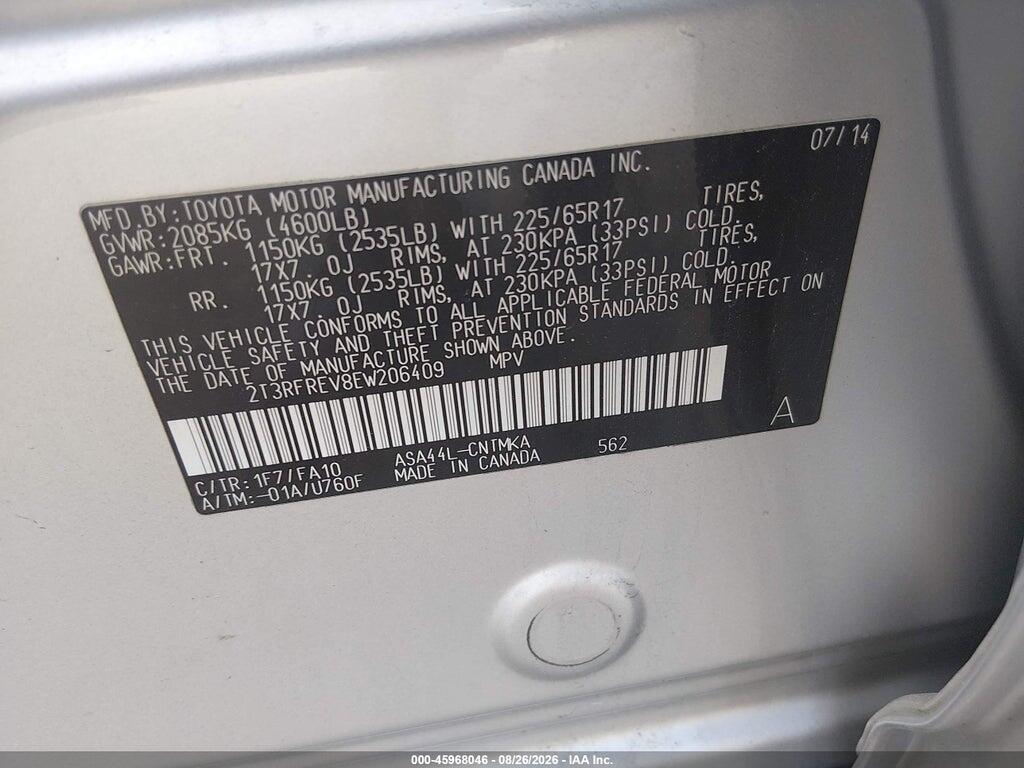 2T3RFREV8EW206409 2014 TOYOTA RAV4 photo no. 9
