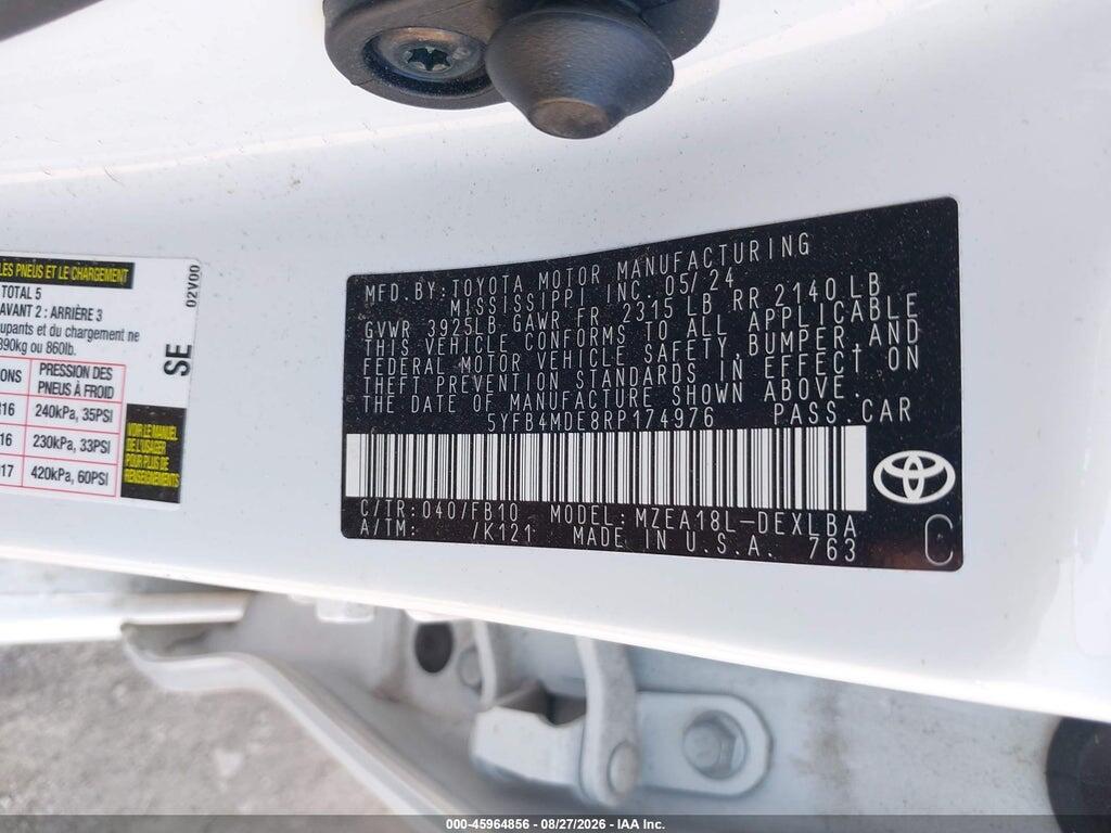5YFB4MDE8RP174976 2024 TOYOTA COROLLA photo no. 9