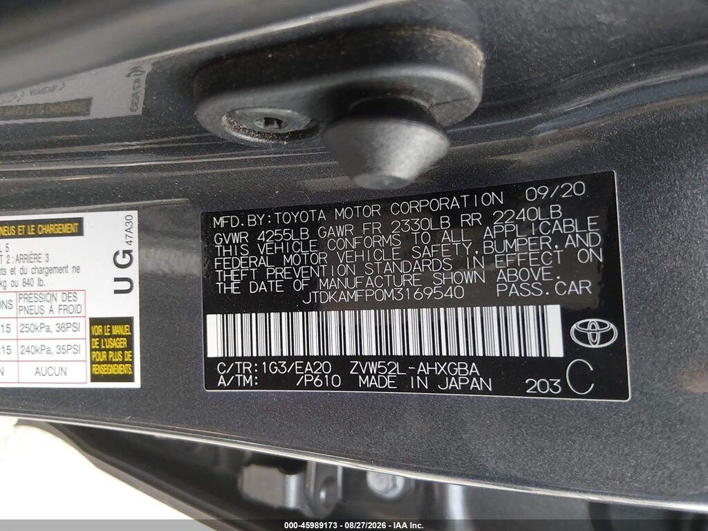 JTDKAMFP0M3169540 2021 TOYOTA PRIUS PRIME photo no. 9