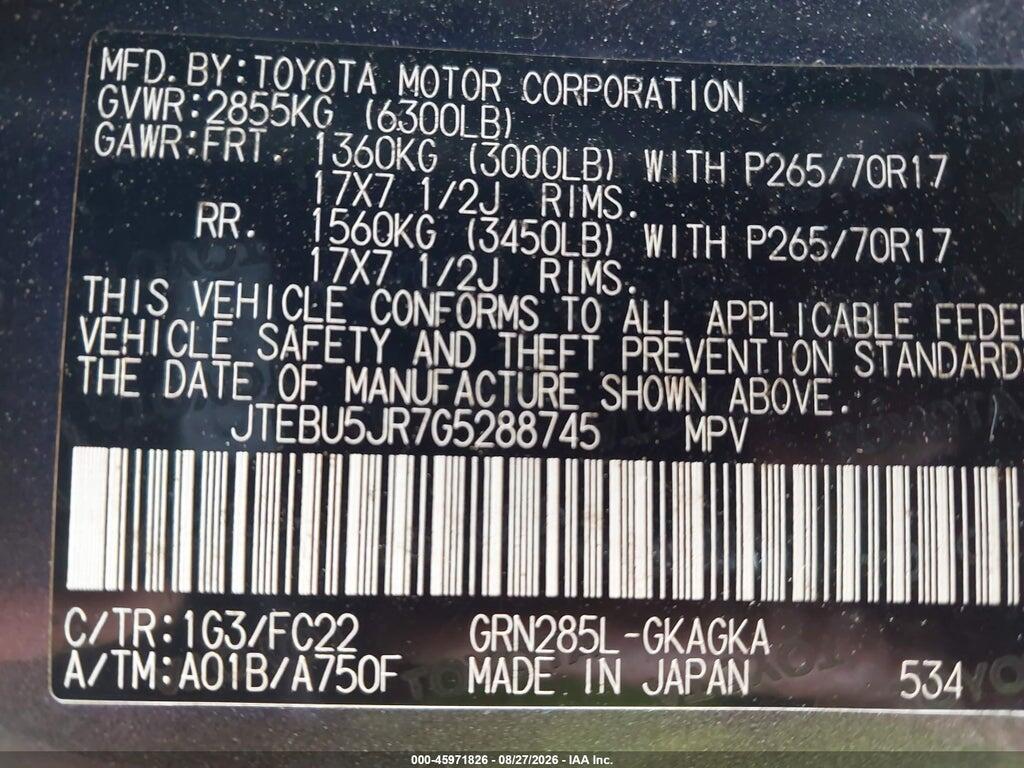 JTEBU5JR7G5288745 2016 TOYOTA 4RUNNER photo no. 9