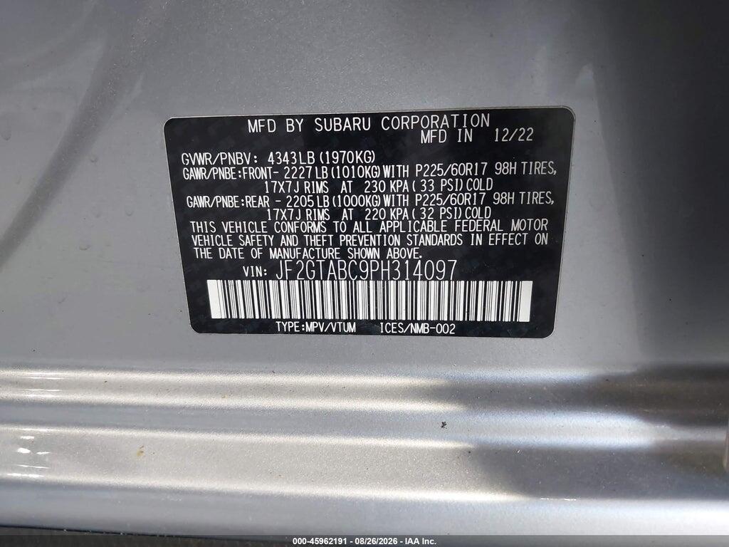JF2GTABC9PH314097 2023 SUBARU CROSSTREK photo no. 9