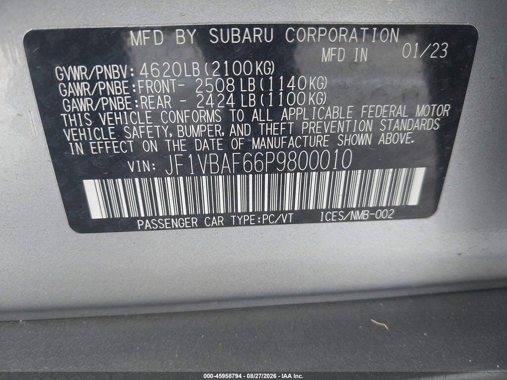 JF1VBAF66P9800010 2023 SUBARU WRX photo no. 9