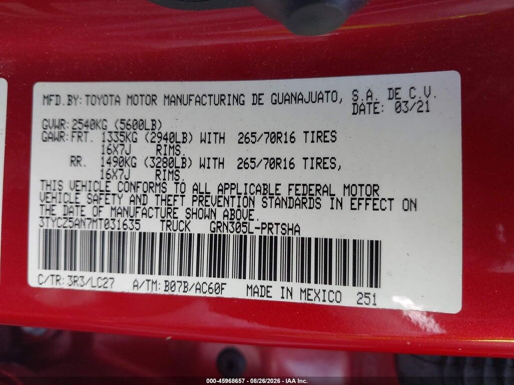 3TYCZ5AN7MT031635 2021 TOYOTA TACOMA photo no. 9