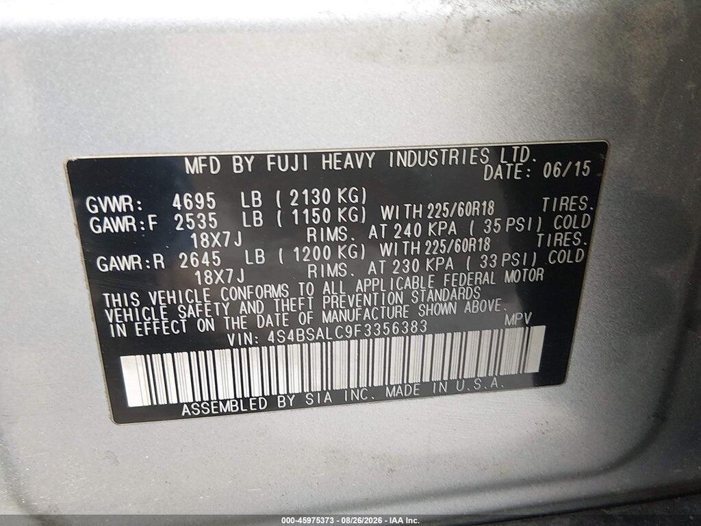 4S4BSALC9F3356383 2015 SUBARU OUTBACK photo no. 9
