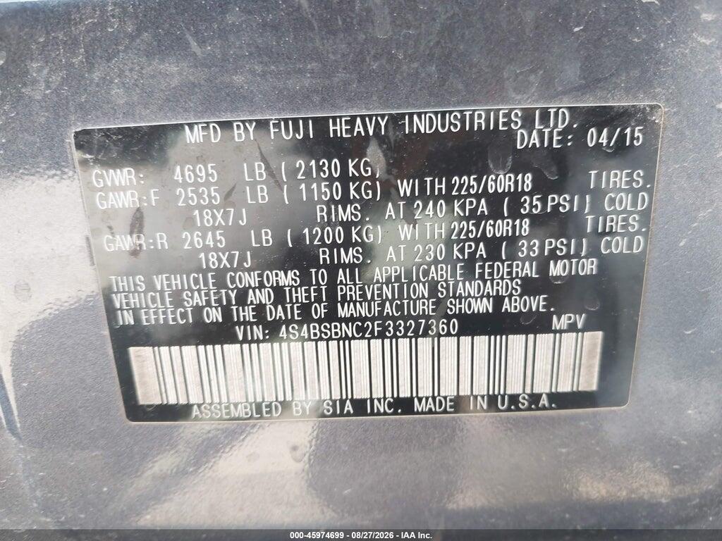 4S4BSBNC2F3327360 2015 SUBARU OUTBACK photo no. 9