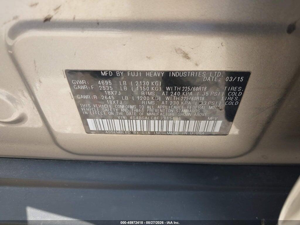 4S4BSALC8F3315436 2015 SUBARU OUTBACK photo no. 9