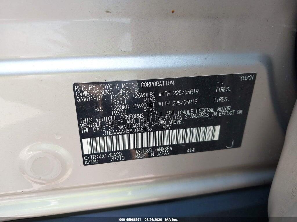 JTEAAAAH5MJ048133 2021 TOYOTA VENZA photo no. 9