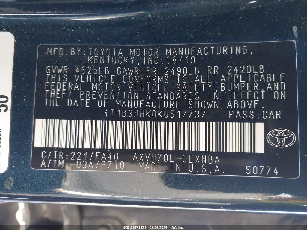 4T1B31HK0KU517737 2019 TOYOTA CAMRY HYBRID photo no. 9