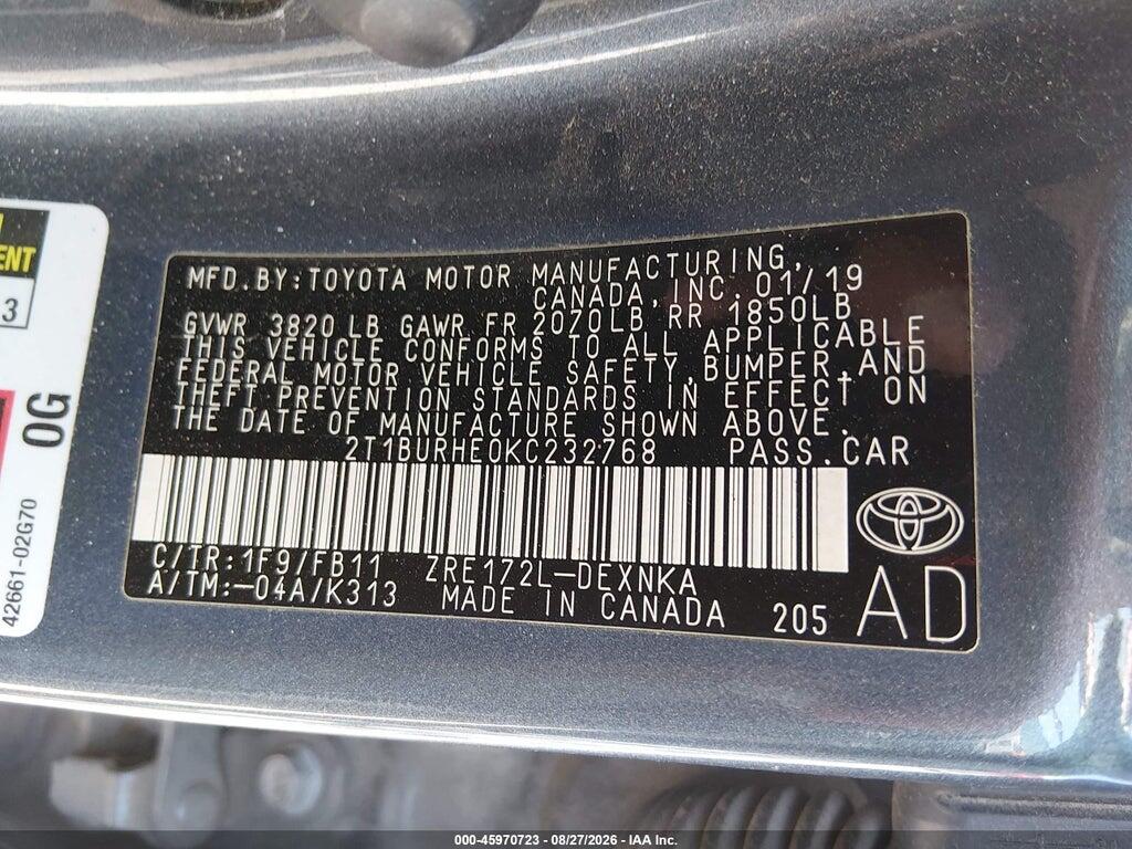 2T1BURHE0KC232768 2019 TOYOTA COROLLA photo no. 9