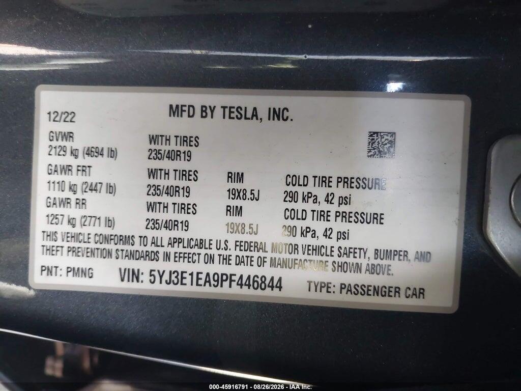 5YJ3E1EA9PF446844 2023 TESLA MODEL 3 photo no. 9