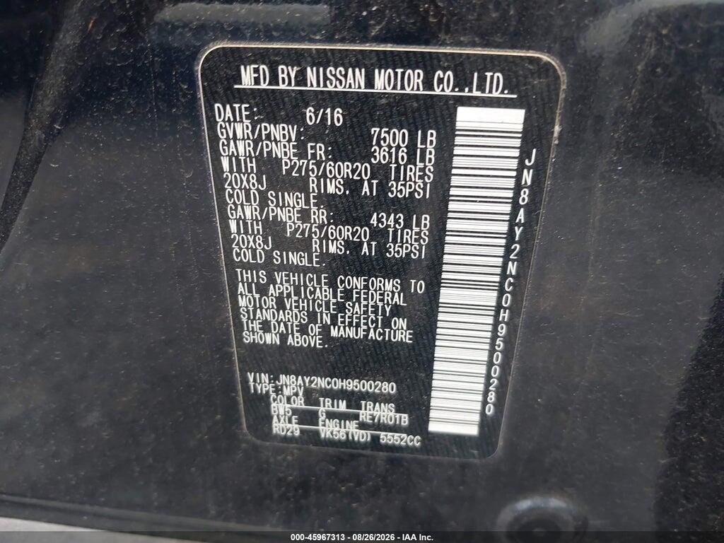 JN8AY2NC0H9500280 2017 NISSAN ARMADA photo no. 9