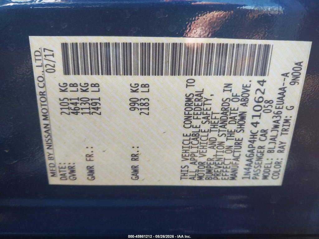 1N4AA6AP4HC410624 2017 NISSAN MAXIMA photo no. 9