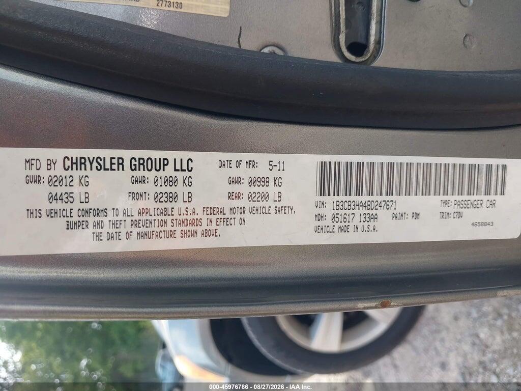 1B3CB3HA4BD247671 2011 DODGE CALIBER photo no. 9