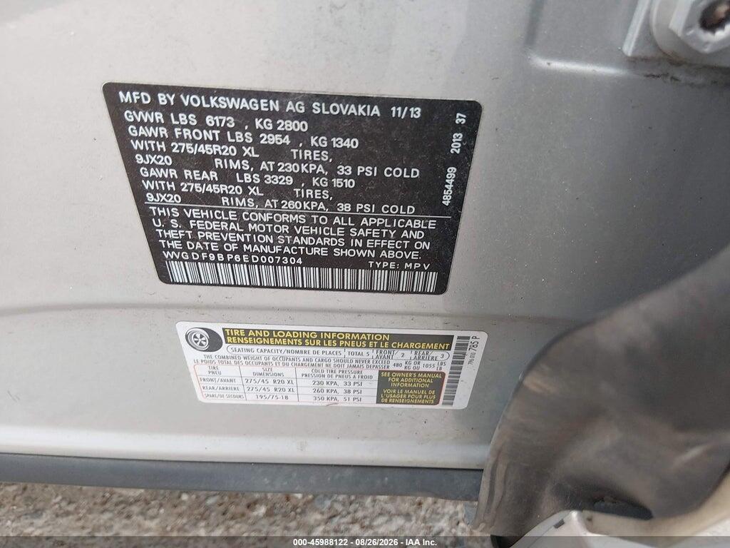 WVGDF9BP6ED007304 2014 VOLKSWAGEN TOUAREG photo no. 9