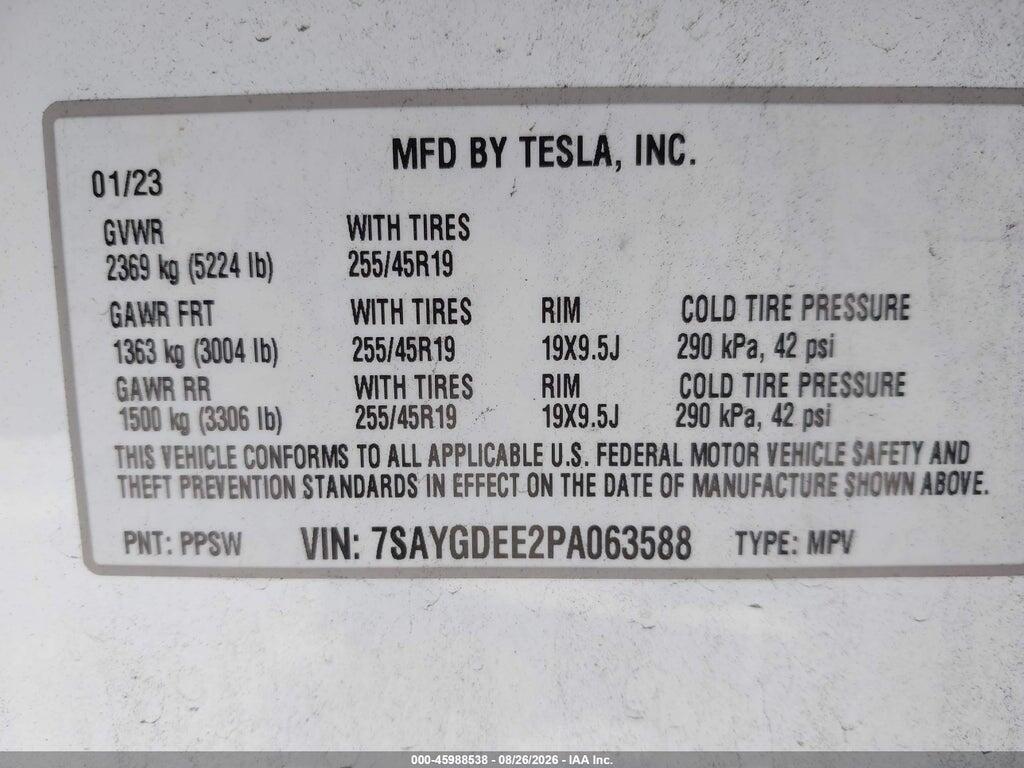 7SAYGDEE2PA063588 2023 TESLA MODEL Y photo no. 9