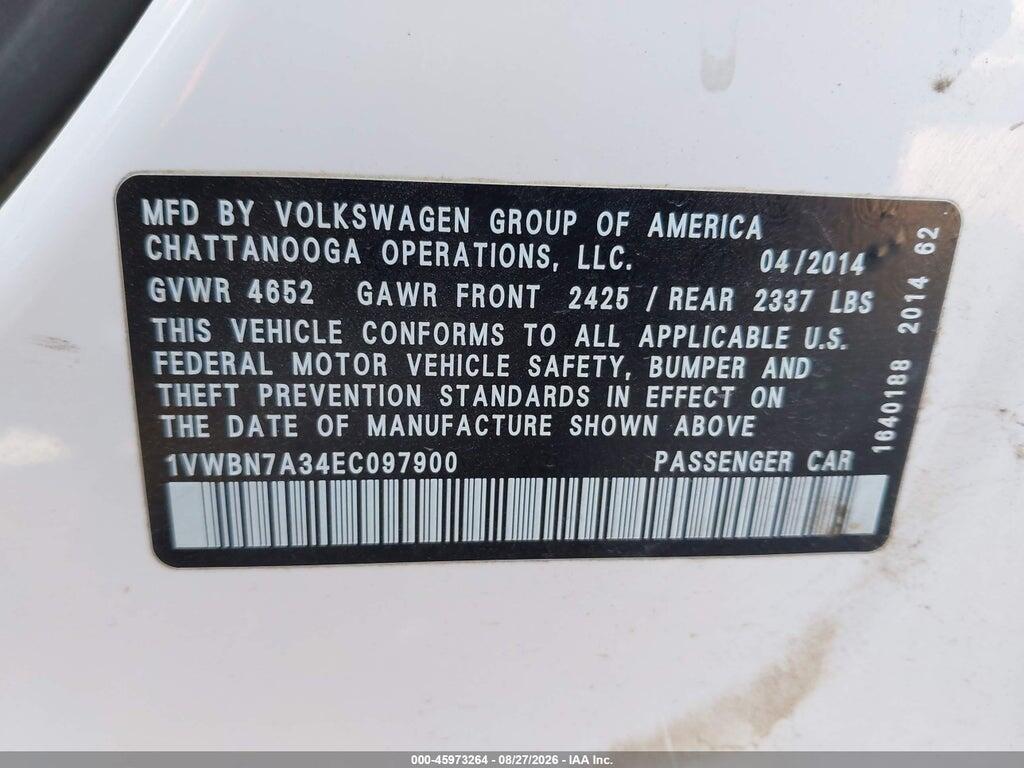 1VWBN7A34EC097900 2014 VOLKSWAGEN PASSAT photo no. 9