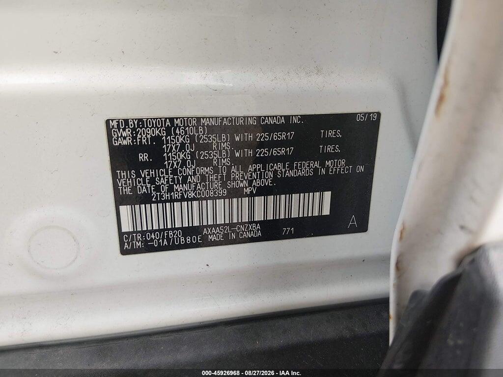 2T3H1RFV8KC008399 2019 TOYOTA RAV4 photo no. 9