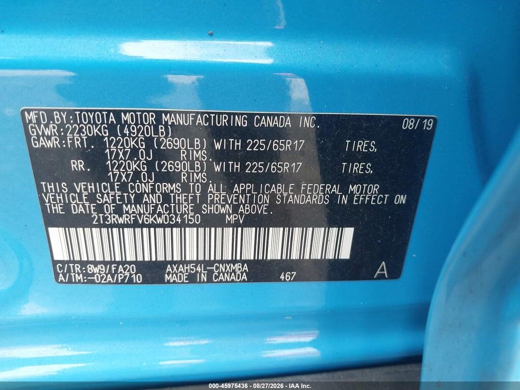 2T3RWRFV6KW034150 2019 TOYOTA RAV4 HYBRID photo no. 9