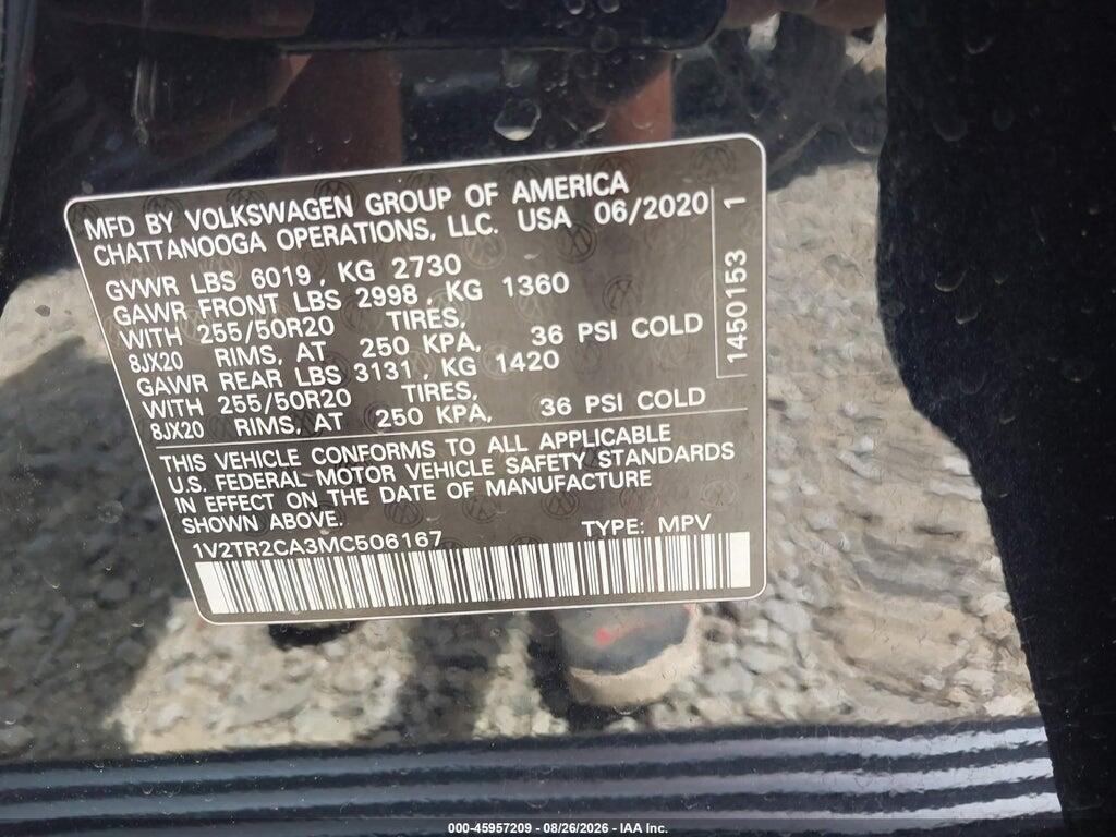 1V2TR2CA3MC506167 2021 VOLKSWAGEN ATLAS photo no. 9
