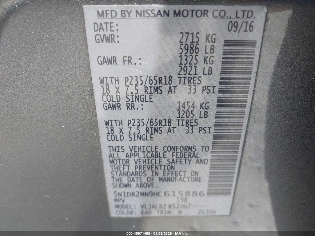 5N1DR2MN9HC615886 2017 NISSAN PATHFINDER photo no. 9