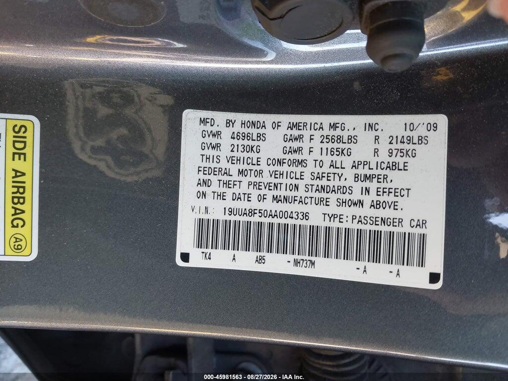 19UUA8F50AA004336 2010 ACURA TL photo no. 9