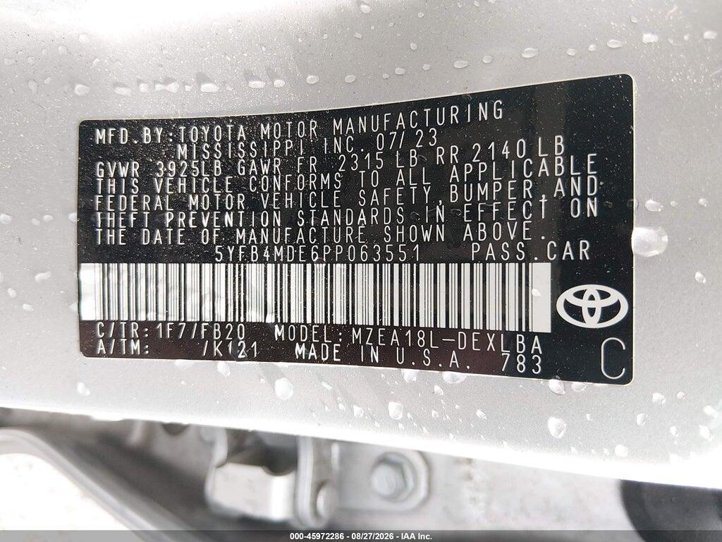 5YFB4MDE6PP063551 2023 TOYOTA COROLLA photo no. 9