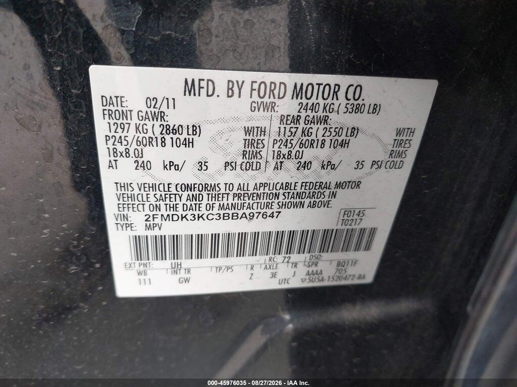 2FMDK3KC3BBA97647 2011 FORD EDGE photo no. 9