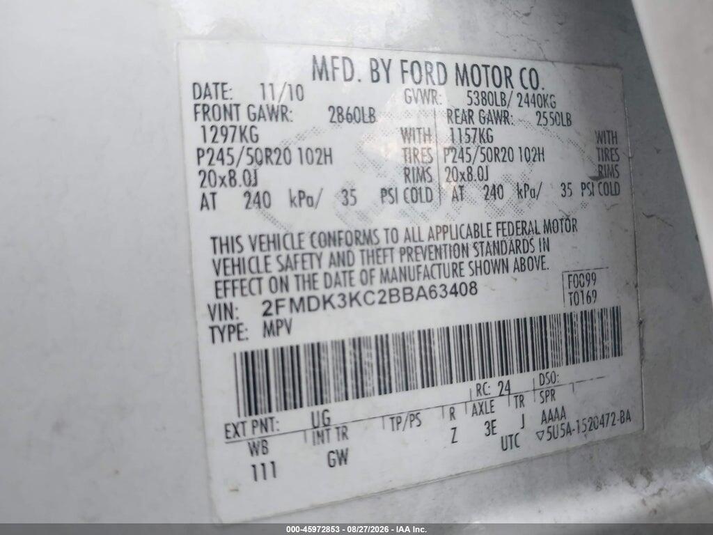 2FMDK3KC2BBA63408 2011 FORD EDGE photo no. 9