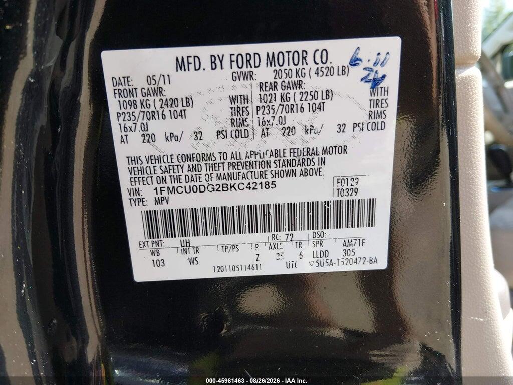 1FMCU0DG2BKC42185 2011 FORD ESCAPE photo no. 9