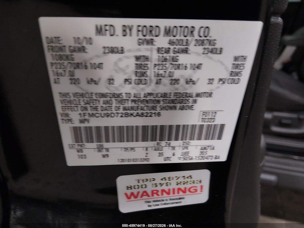 1FMCU9D72BKA82216 2011 FORD ESCAPE photo no. 9