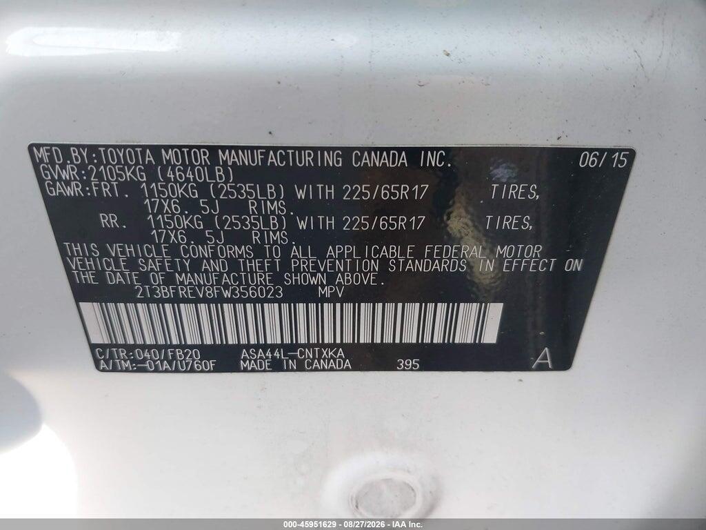 2T3BFREV8FW356023 2015 TOYOTA RAV4 photo no. 9