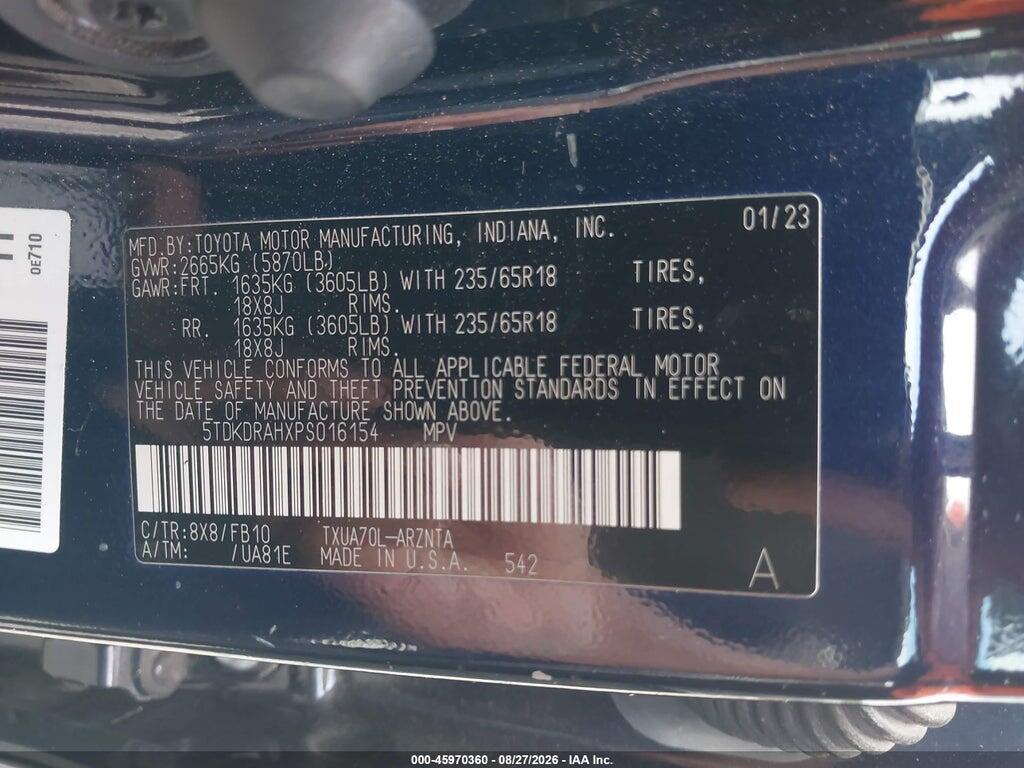 5TDKDRAHXPS016154 2023 TOYOTA HIGHLANDER photo no. 9
