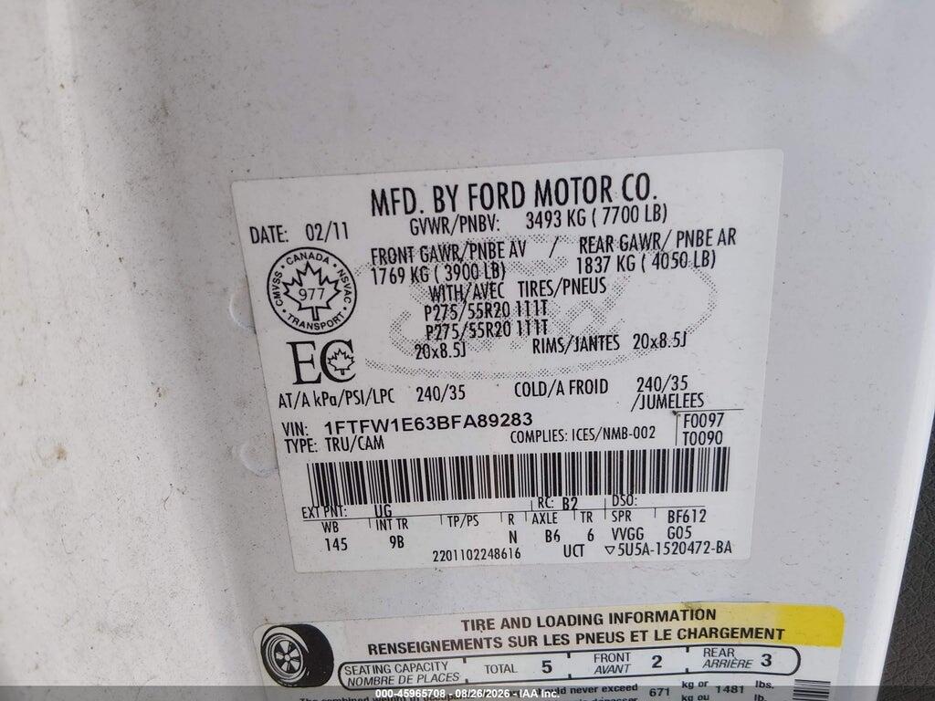 1FTFW1E63BFA89283 2011 FORD F-150 photo no. 9