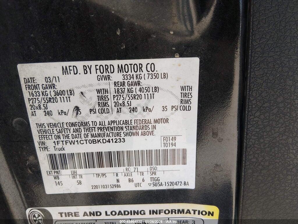 1FTFW1CT0BKD41233 2011 FORD F-150 photo no. 9