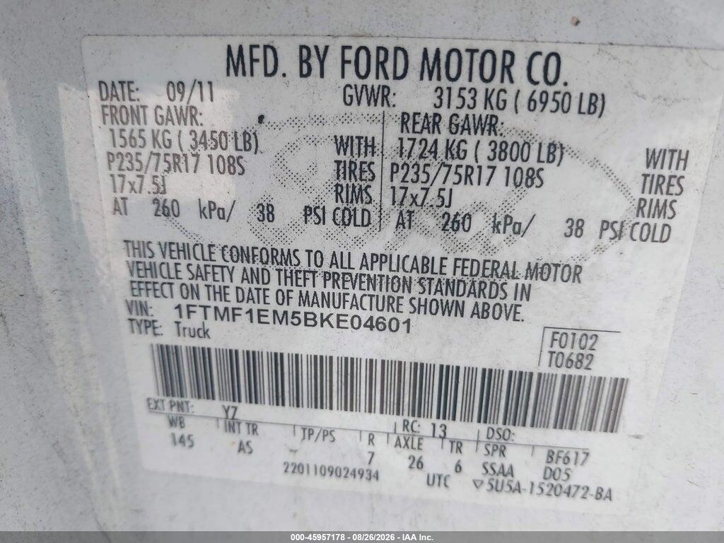 1FTMF1EM5BKE04601 2011 FORD F-150 photo no. 9