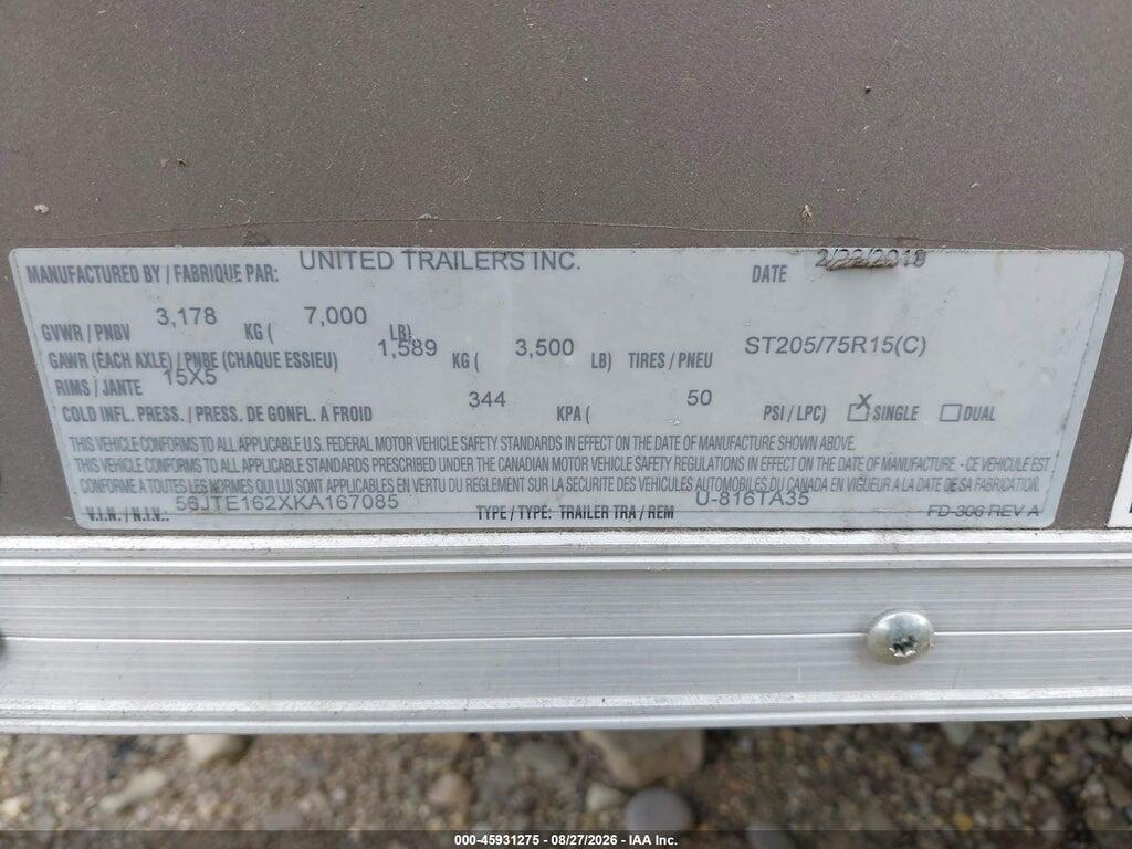 56JTE162XKA167085 2019 UNITED FOOD TRUCK photo no. 9