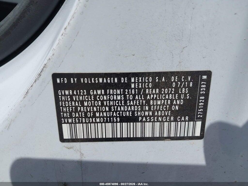 3VWE57BU9KM071159 2019 VOLKSWAGEN JETTA photo no. 9