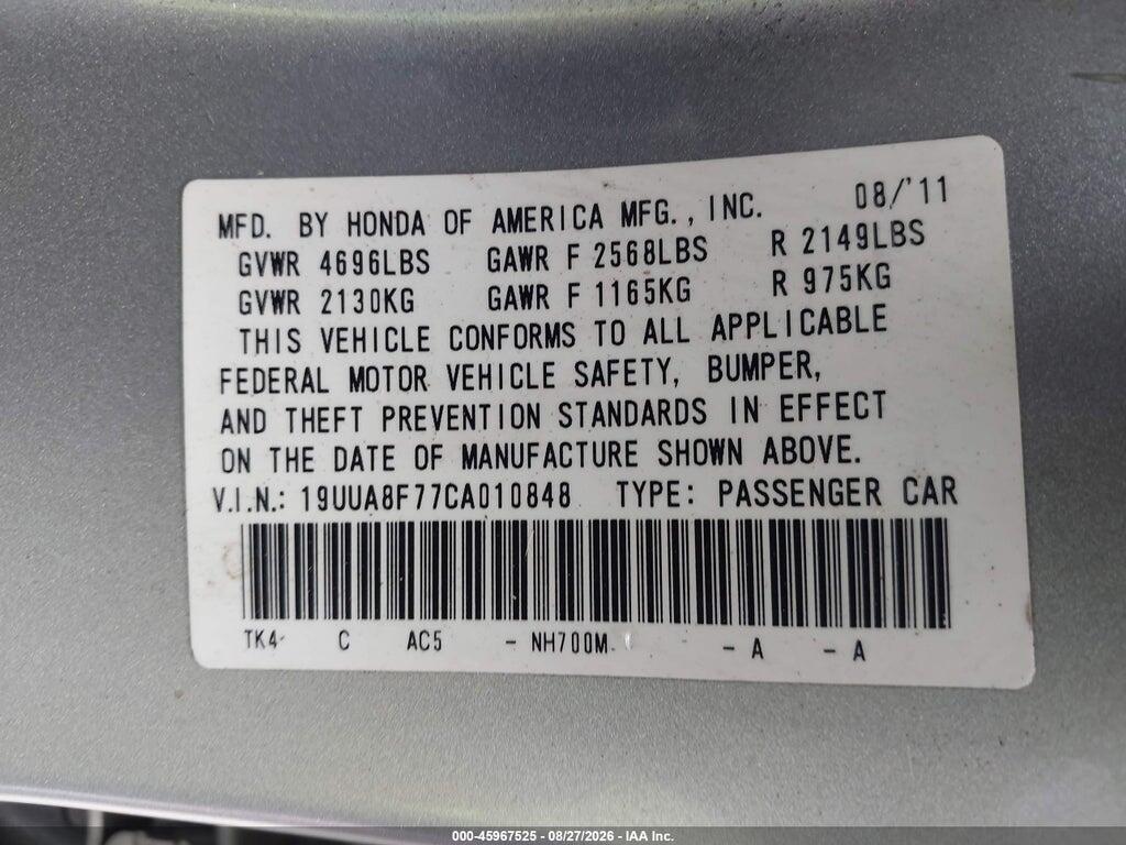 19UUA8F77CA010848 2012 ACURA TL photo no. 9